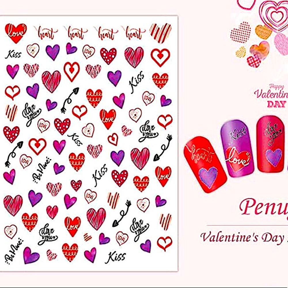 💌BO/GO$6 Valentine’s Day Nail Sticker Decals hearts love wedding